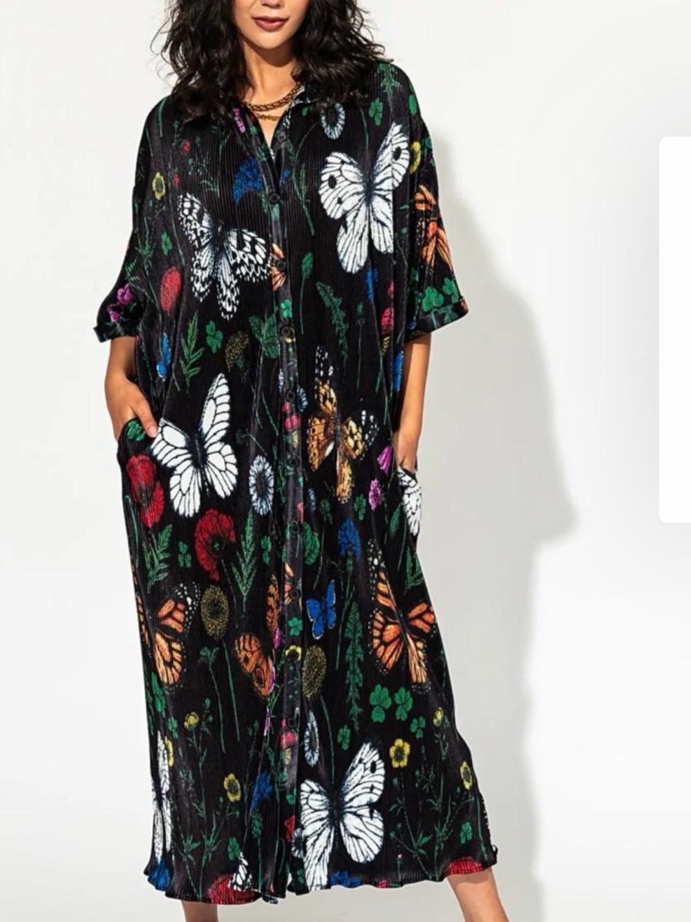 Dressed In LALA So Far So Good Oversized Plissé Dress in Folklore Florals